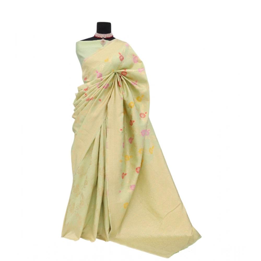 Generic Women's Banarasi Printed Saree With Unstitched Blouse 5.5Mtr (Pista) - MYLUXURY LANE ENTERPRISE