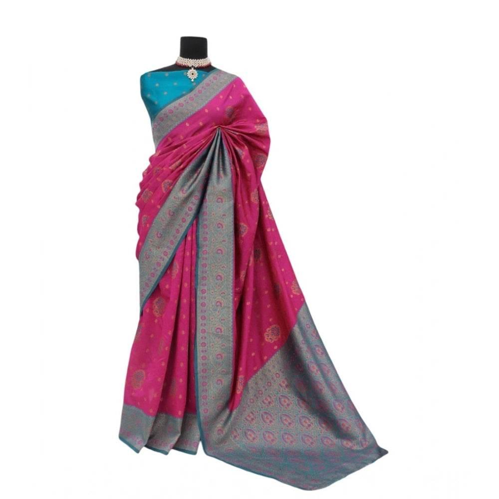 Generic Women's Banarasi Printed Saree With Unstitched Blouse 5.5Mtr (Rani) - MYLUXURY LANE ENTERPRISE