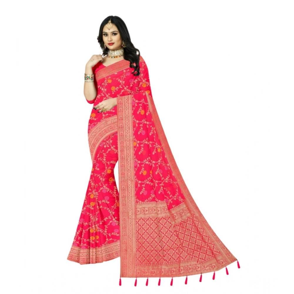Generic Women's Banarasi Printed Saree With Unstitched Blouse 5.5Mtr (Rani) - MYLUXURY LANE ENTERPRISE