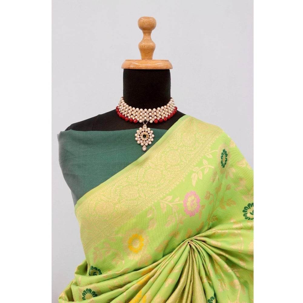 Generic Women's Banarasi Printed Saree With Unstitched Blouse 5.5Mtr (Green) - MYLUXURY LANE ENTERPRISE