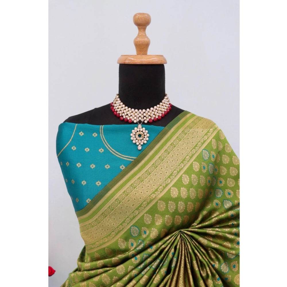 Generic Women's Banarasi Printed Saree With Unstitched Blouse 5.5Mtr (Mehendi Green) - MYLUXURY LANE ENTERPRISE