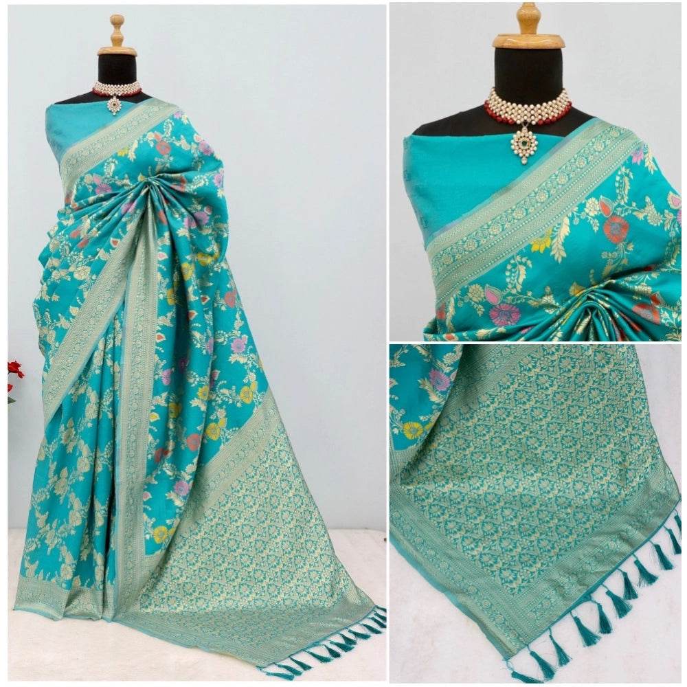 Generic Women's Banarasi Printed Saree With Unstitched Blouse 5.5Mtr (Rama) - MYLUXURY LANE ENTERPRISE