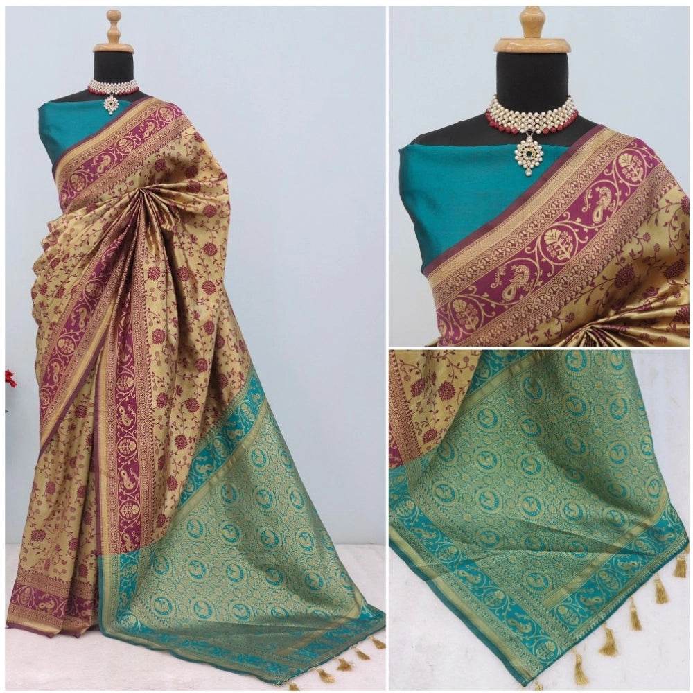 Generic Women's Banarasi Printed Saree With Unstitched Blouse 5.5Mtr (Purple) - MYLUXURY LANE ENTERPRISE