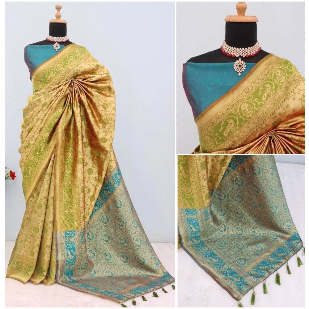 Generic Women's Banarasi Printed Saree With Unstitched Blouse 5.5Mtr (Golden) - MYLUXURY LANE ENTERPRISE
