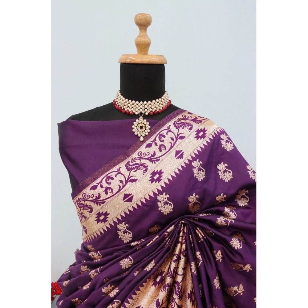 Generic Women's Satin Printed Saree With Unstitched Blouse 5.5Mtr (Purple) - MYLUXURY LANE ENTERPRISE