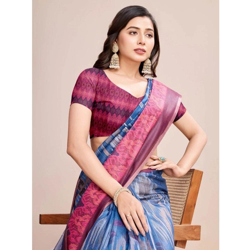 Generic Women's Georgette Embroidered Saree With Unstitched Blouse (5.5Mtr, Blue) - MYLUXURY LANE ENTERPRISE