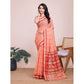 Generic Women's Cotton Silk Checkered Kota Doria Saree With Unstitched Blouse (5.5Mtr, Peach) - MYLUXURY LANE ENTERPRISE
