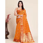 Generic Women's Silk Blend Printed Banarasi Saree With Unstitched Blouse (5.5Mtr, Orange) - MYLUXURY LANE ENTERPRISE