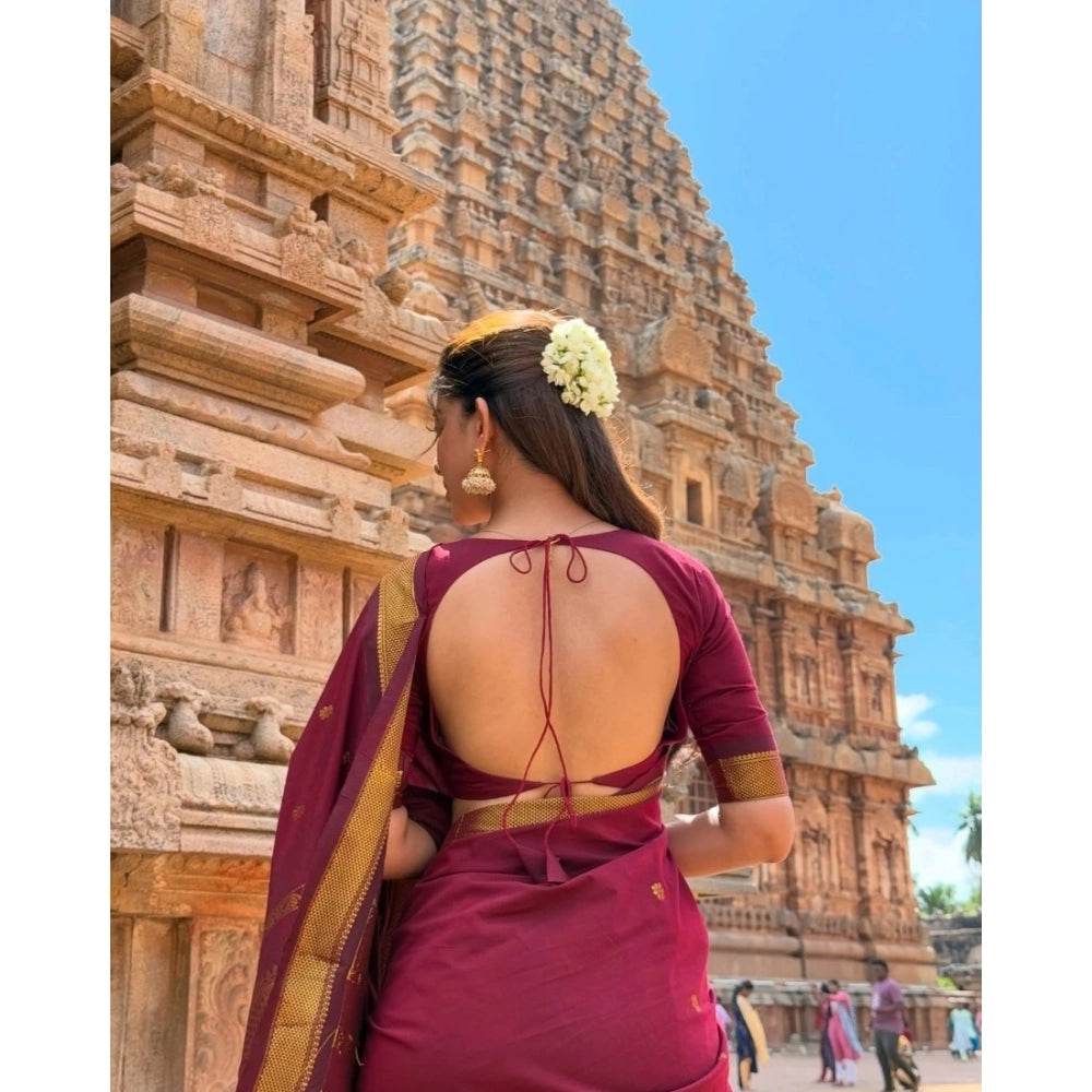 Generic Women's Jacquard Self Design Bollywood Saree With Unstitched Blouse (5.5Mtr, Maroon) - MYLUXURY LANE ENTERPRISE