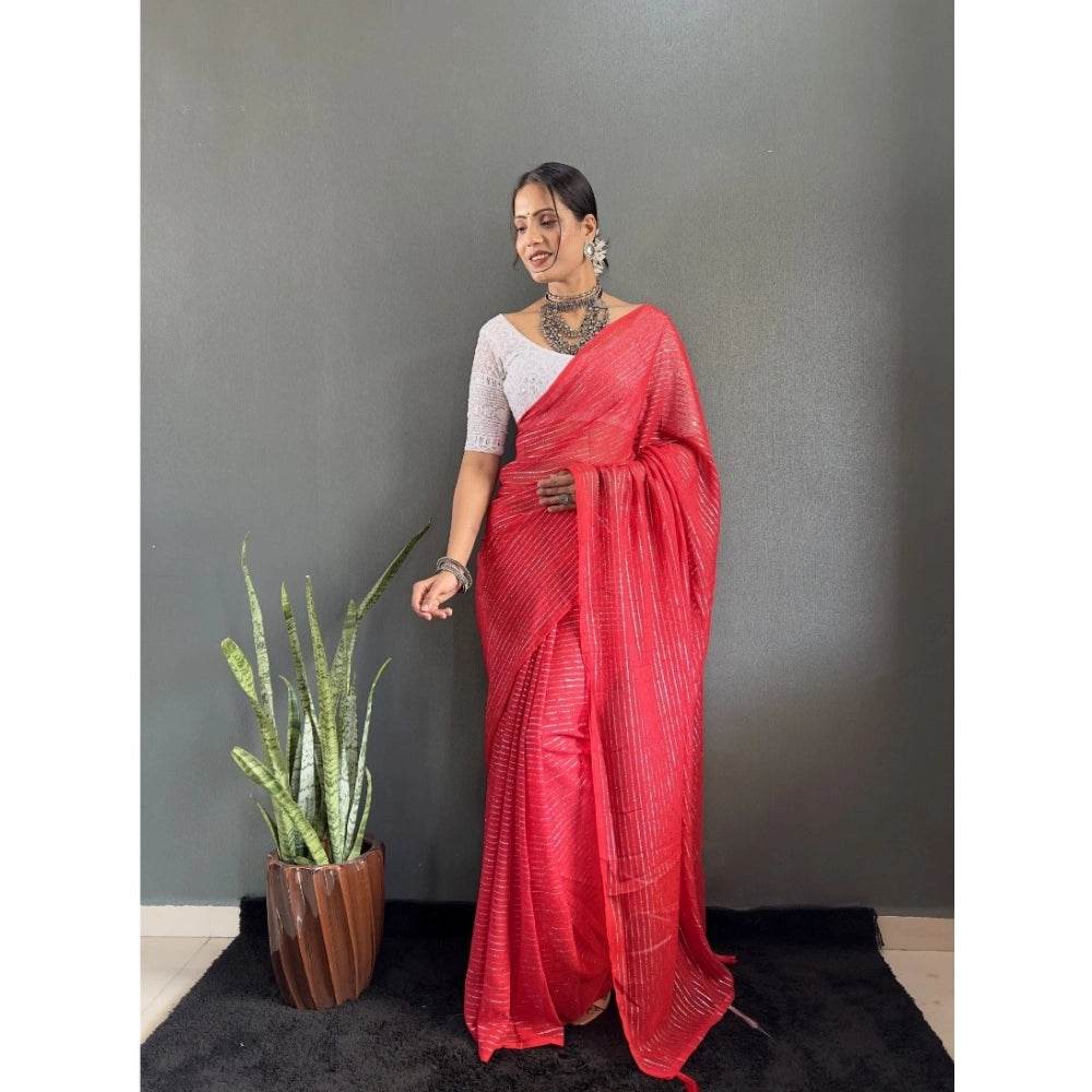Generic Women's Chiffon Woven Bollywood Saree With Unstitched Blouse (5.5Mtr, Red) - MYLUXURY LANE ENTERPRISE