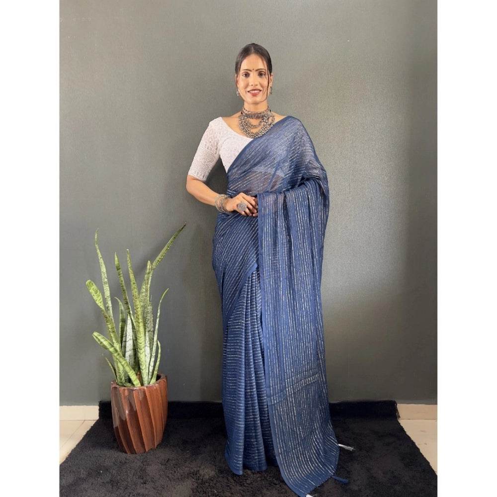 Generic Women's Chiffon Woven Bollywood Saree With Unstitched Blouse (5.5Mtr, Navy) - MYLUXURY LANE ENTERPRISE