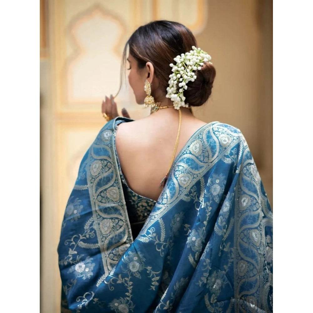 Generic Women's Art Silk Embellished Kanjivaram Saree With Unstitched Blouse (5.5Mtr, Rama) - MYLUXURY LANE ENTERPRISE