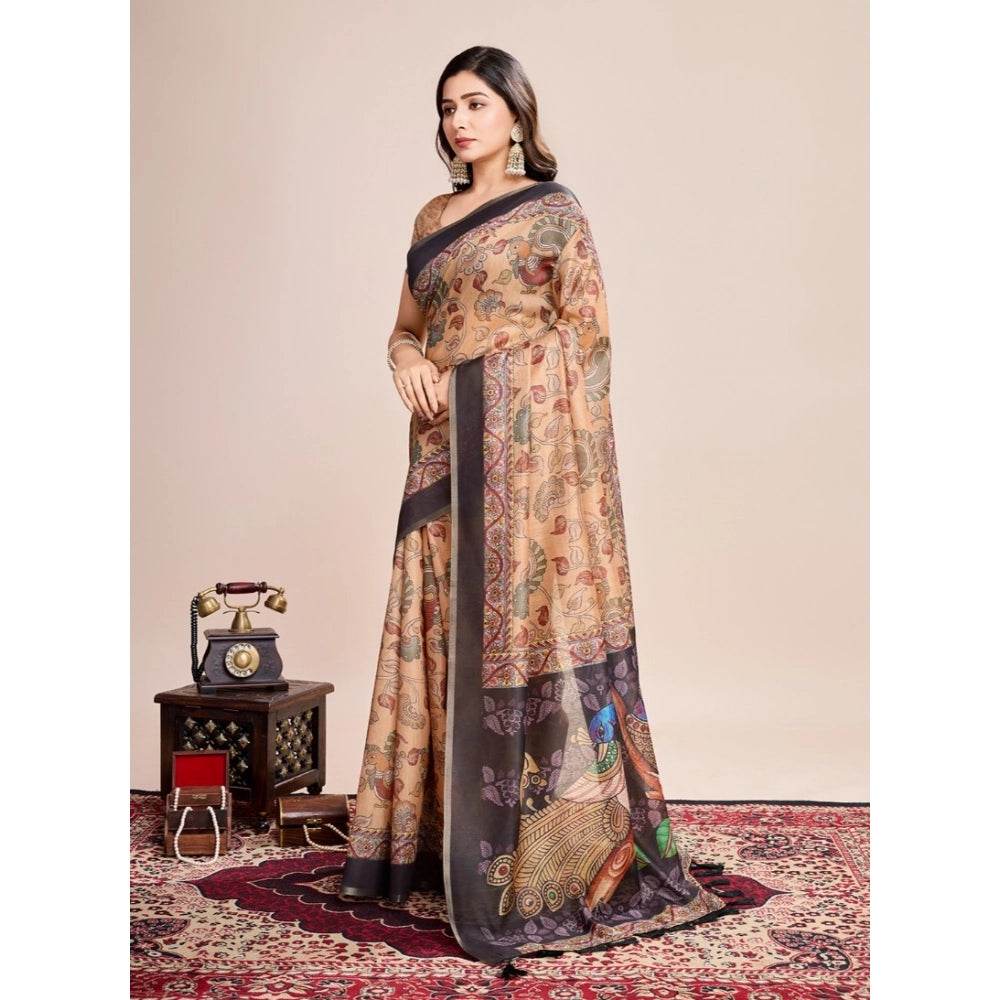 Generic Women's Georgette Embroidered Saree With Unstitched Blouse (5.5Mtr, Brown) - MYLUXURY LANE ENTERPRISE