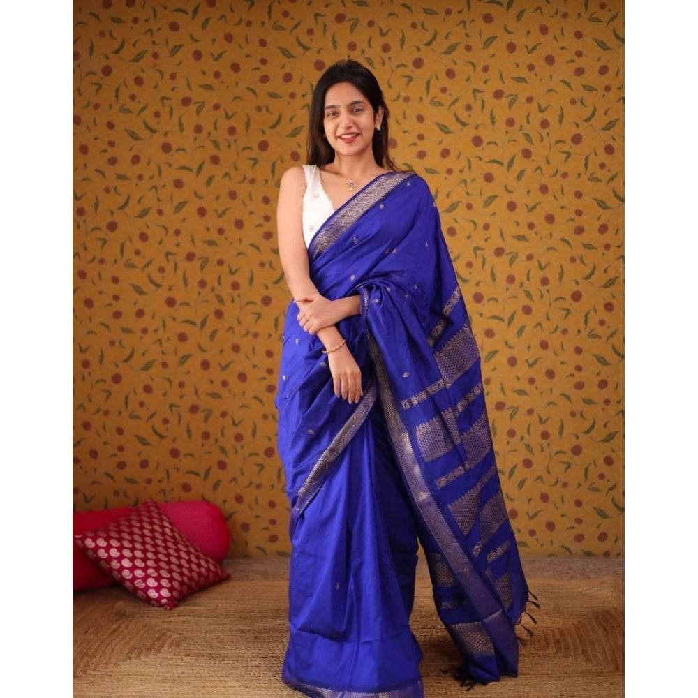 Generic Women's Silk Blend Self Design Bollywood Saree With Unstitched Blouse (5.5Mtr, Blue) - MYLUXURY LANE ENTERPRISE