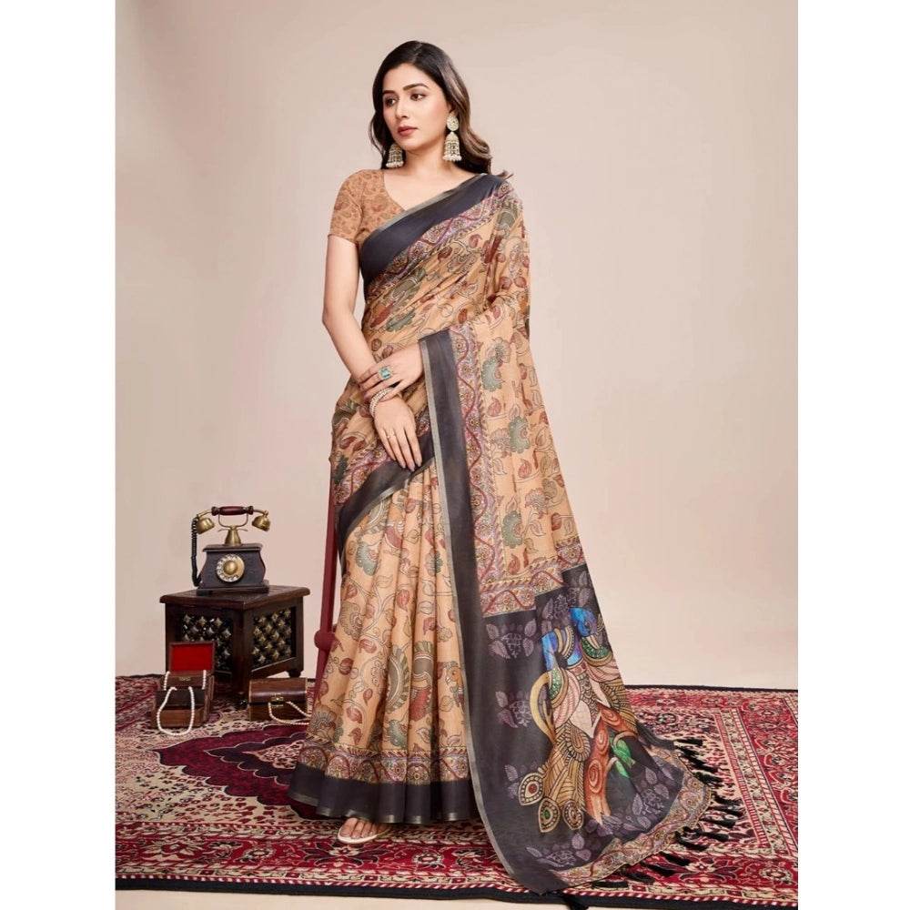 Generic Women's Georgette Embroidered Saree With Unstitched Blouse (5.5Mtr, Brown) - MYLUXURY LANE ENTERPRISE