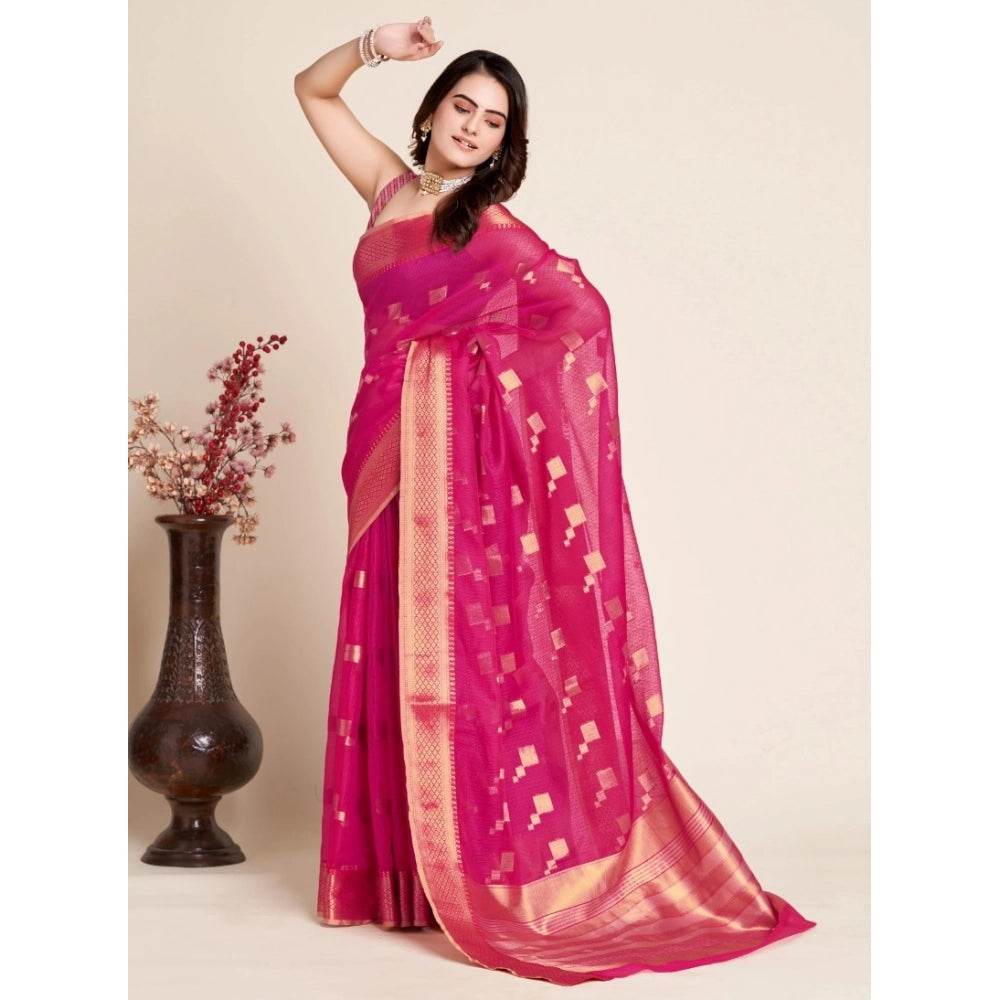 Generic Women's Silk Blend Printed Banarasi Saree With Unstitched Blouse (5.5Mtr, Pink) - MYLUXURY LANE ENTERPRISE
