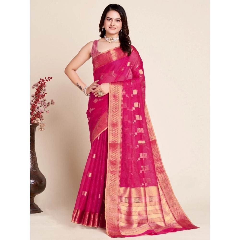 Generic Women's Silk Blend Printed Banarasi Saree With Unstitched Blouse (5.5Mtr, Pink) - MYLUXURY LANE ENTERPRISE