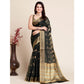 Generic Women's Silk Blend Printed Banarasi Saree With Unstitched Blouse (5.5Mtr, Black) - MYLUXURY LANE ENTERPRISE