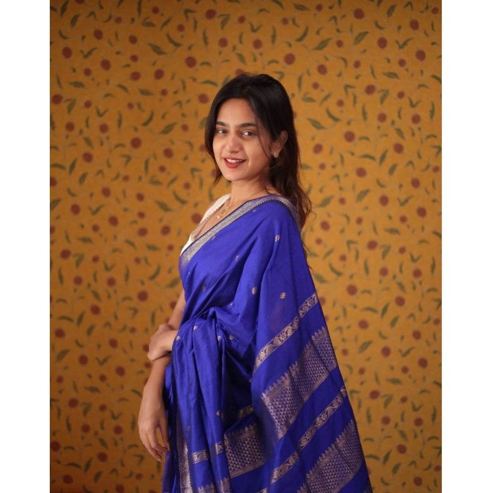 Generic Women's Silk Blend Self Design Bollywood Saree With Unstitched Blouse (5.5Mtr, Blue) - MYLUXURY LANE ENTERPRISE