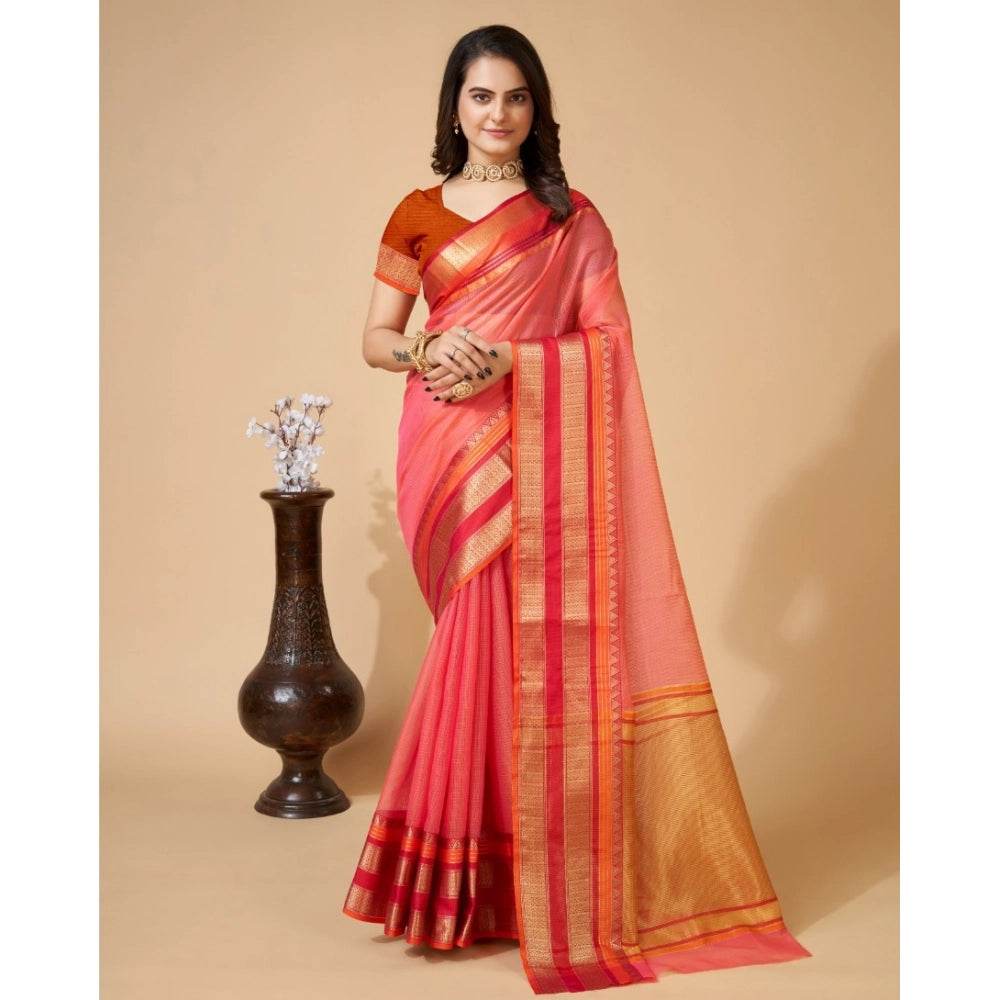 Generic Women's Cotton Blend Woven Saree With Unstitched Blouse (5.5Mtr, Pink) - MYLUXURY LANE ENTERPRISE