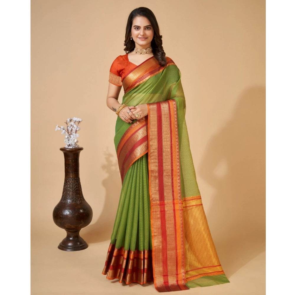 Generic Women's Cotton Blend Woven Saree With Unstitched Blouse (5.5Mtr, Green) - MYLUXURY LANE ENTERPRISE