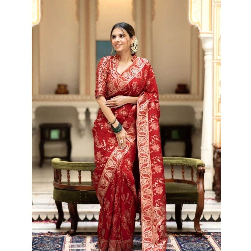 Generic Women's Pure Cotton Woven Arani Pattu Saree With Unstitched Blouse (5.5Mtr, Red) - MYLUXURY LANE ENTERPRISE