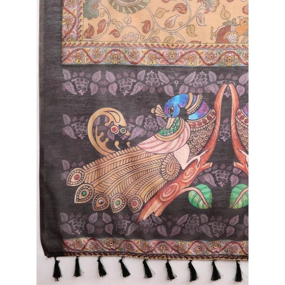 Generic Women's Georgette Embroidered Saree With Unstitched Blouse (5.5Mtr, Brown) - MYLUXURY LANE ENTERPRISE