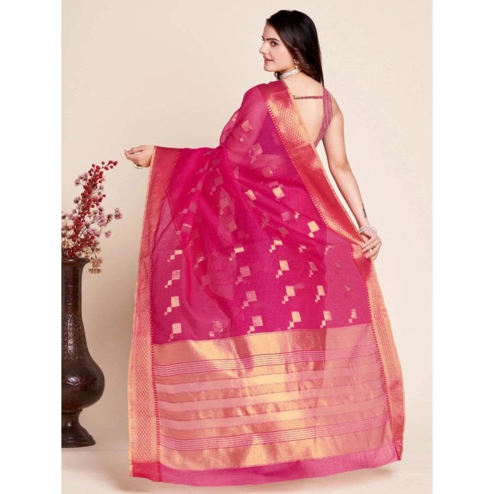 Generic Women's Silk Blend Printed Banarasi Saree With Unstitched Blouse (5.5Mtr, Pink) - MYLUXURY LANE ENTERPRISE