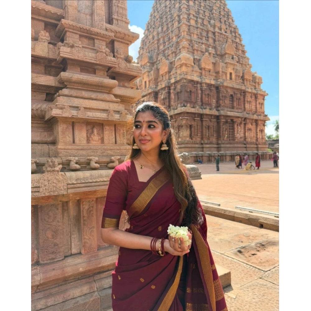 Generic Women's Jacquard Self Design Bollywood Saree With Unstitched Blouse (5.5Mtr, Maroon) - MYLUXURY LANE ENTERPRISE