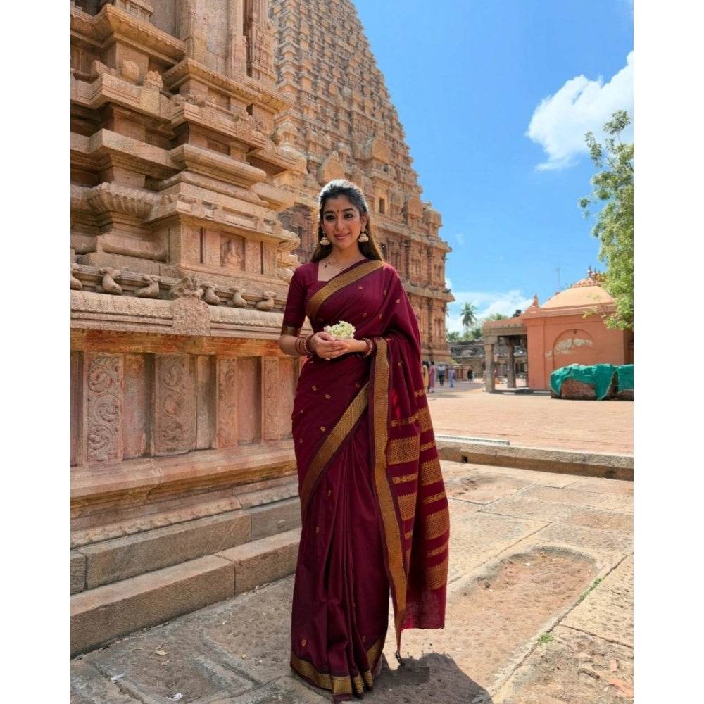 Generic Women's Jacquard Self Design Bollywood Saree With Unstitched Blouse (5.5Mtr, Maroon) - MYLUXURY LANE ENTERPRISE
