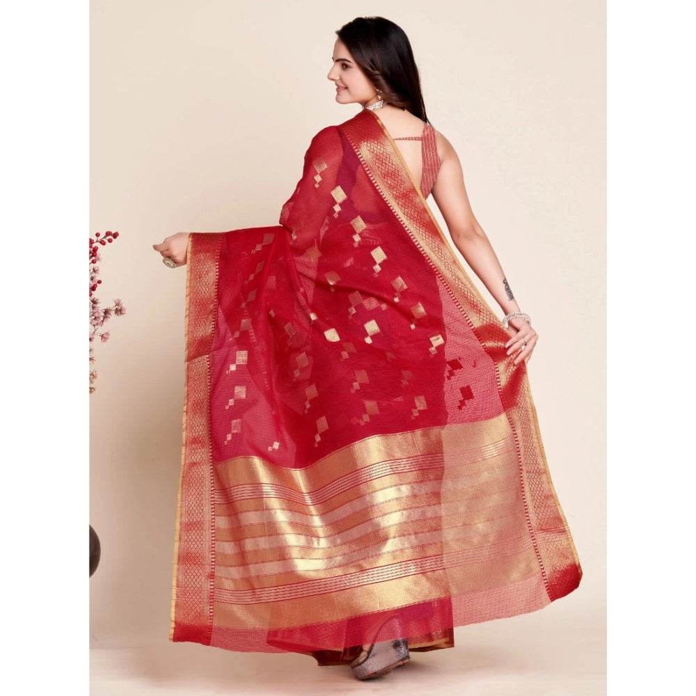 Generic Women's Silk Blend Printed Banarasi Saree With Unstitched Blouse (5.5Mtr, Dark Rani) - MYLUXURY LANE ENTERPRISE