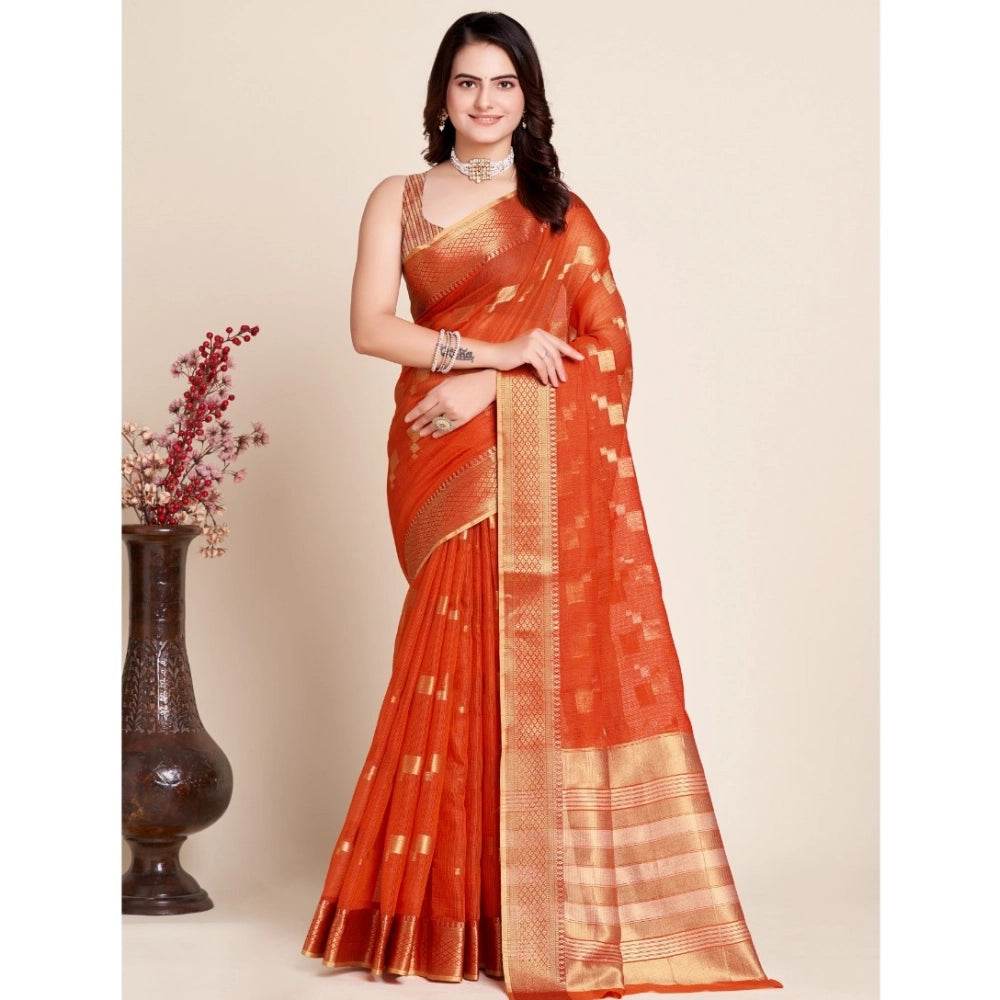 Generic Women's Silk Blend Printed Banarasi Saree With Unstitched Blouse (5.5Mtr, Red) - MYLUXURY LANE ENTERPRISE