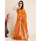 Generic Women's Silk Blend Printed Banarasi Saree With Unstitched Blouse (5.5Mtr, Orange) - MYLUXURY LANE ENTERPRISE