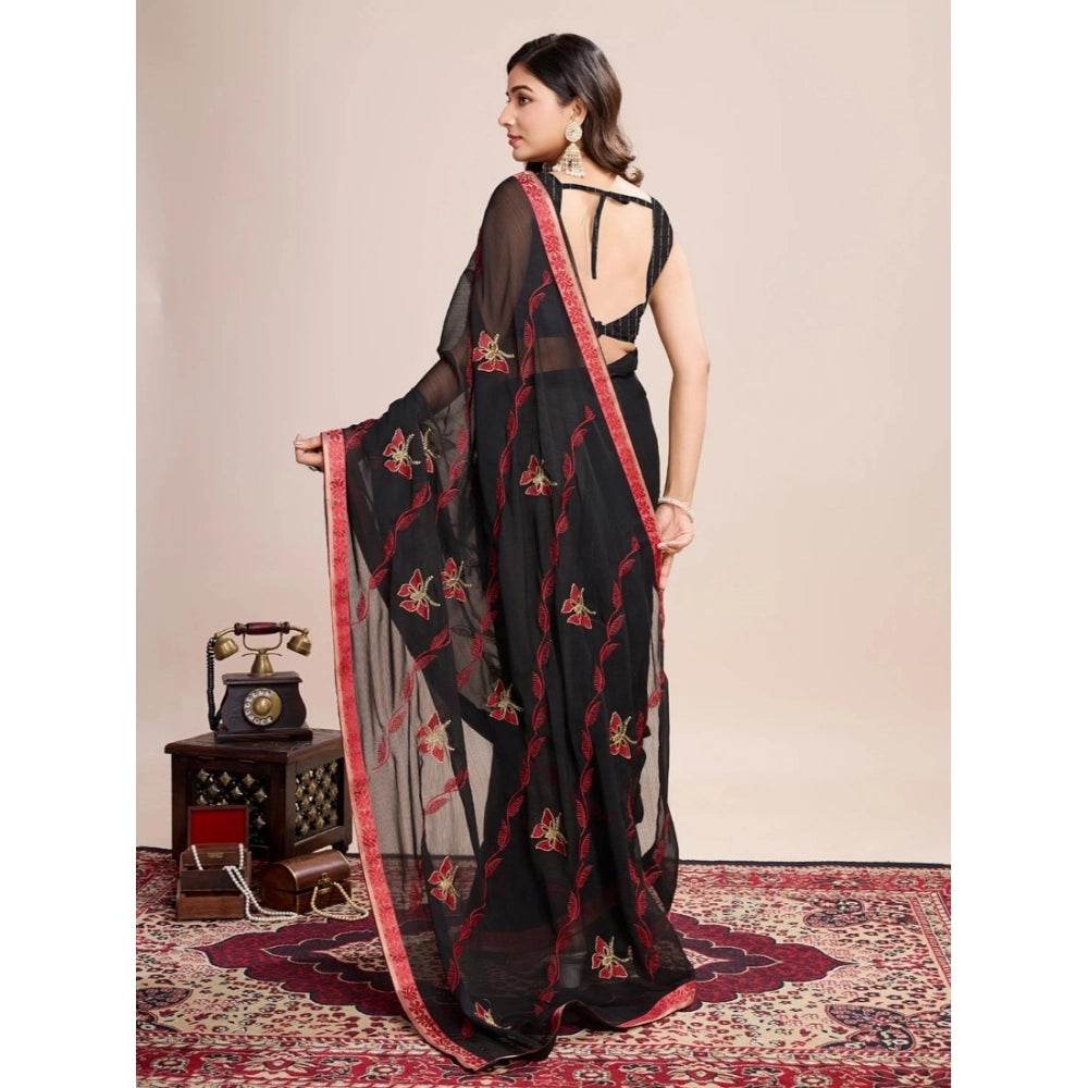 Generic Women's Georgette Printed Saree With Unstitched Blouse (5.5Mtr, Red) - MYLUXURY LANE ENTERPRISE
