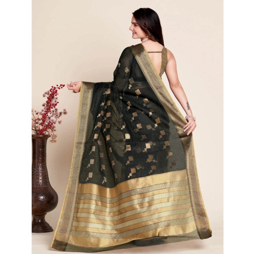 Generic Women's Silk Blend Printed Banarasi Saree With Unstitched Blouse (5.5Mtr, Black) - MYLUXURY LANE ENTERPRISE