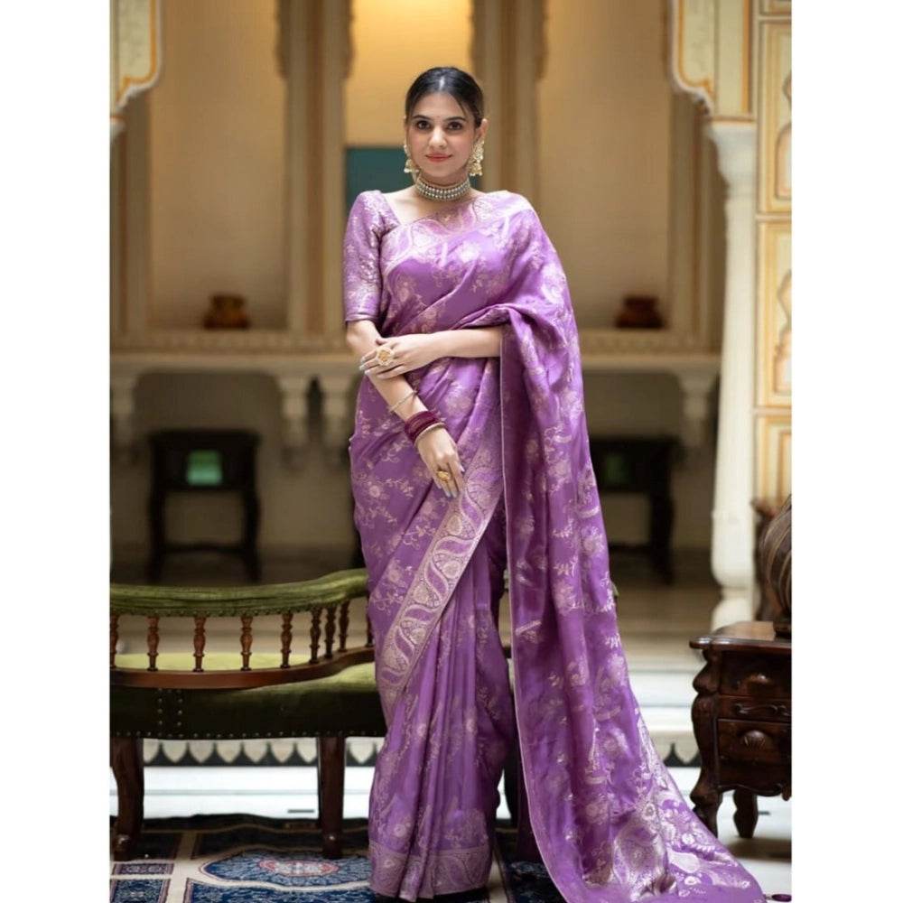 Generic Women's Art Silk Embellished Kanjivaram Saree With Unstitched Blouse (5.5Mtr, Lavender) - MYLUXURY LANE ENTERPRISE