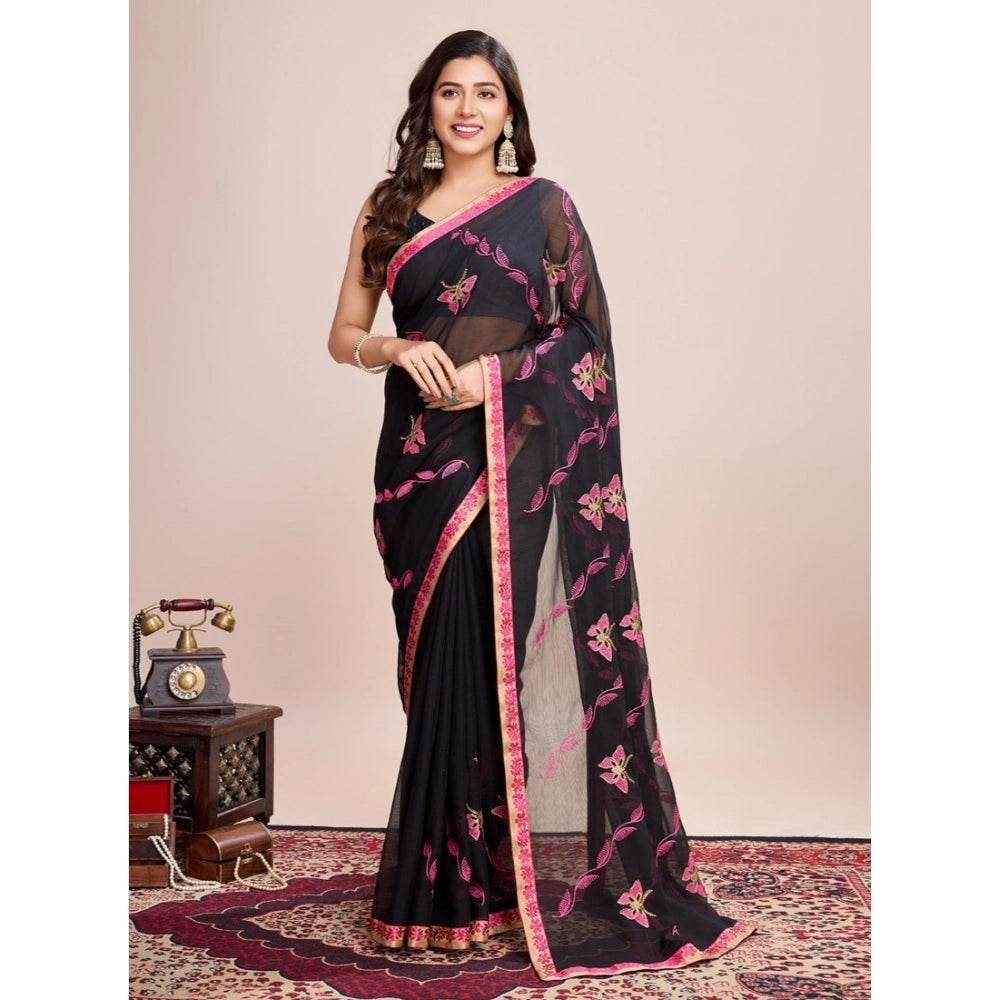 Generic Women's Georgette Printed Saree With Unstitched Blouse (5.5Mtr, Pink) - MYLUXURY LANE ENTERPRISE