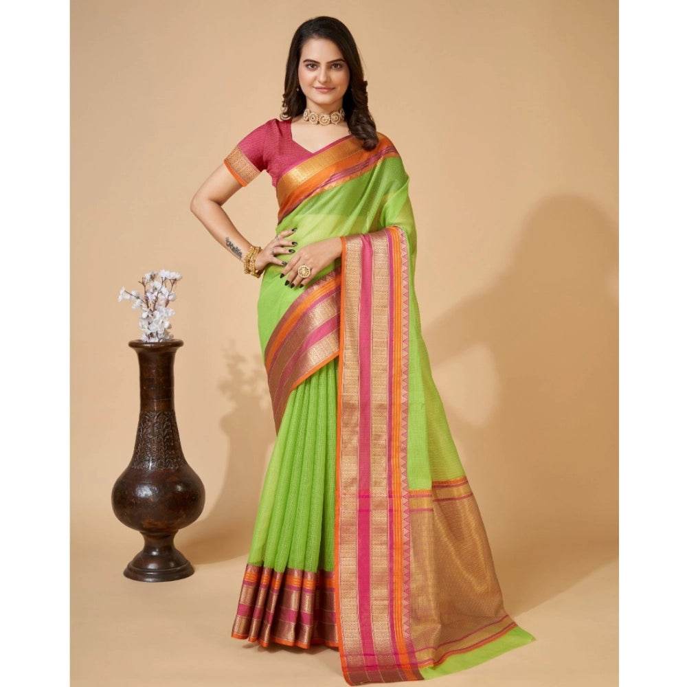 Generic Women's Cotton Blend Woven Saree With Unstitched Blouse (5.5Mtr, Light Green) - MYLUXURY LANE ENTERPRISE