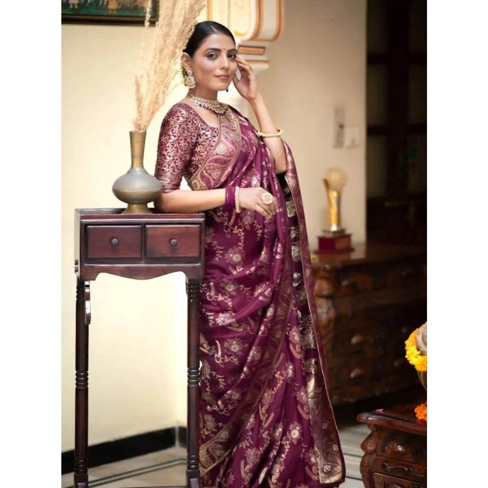 Generic Women's Art Silk Embellished Kanjivaram Saree With Unstitched Blouse (5.5Mtr, Purple) - MYLUXURY LANE ENTERPRISE