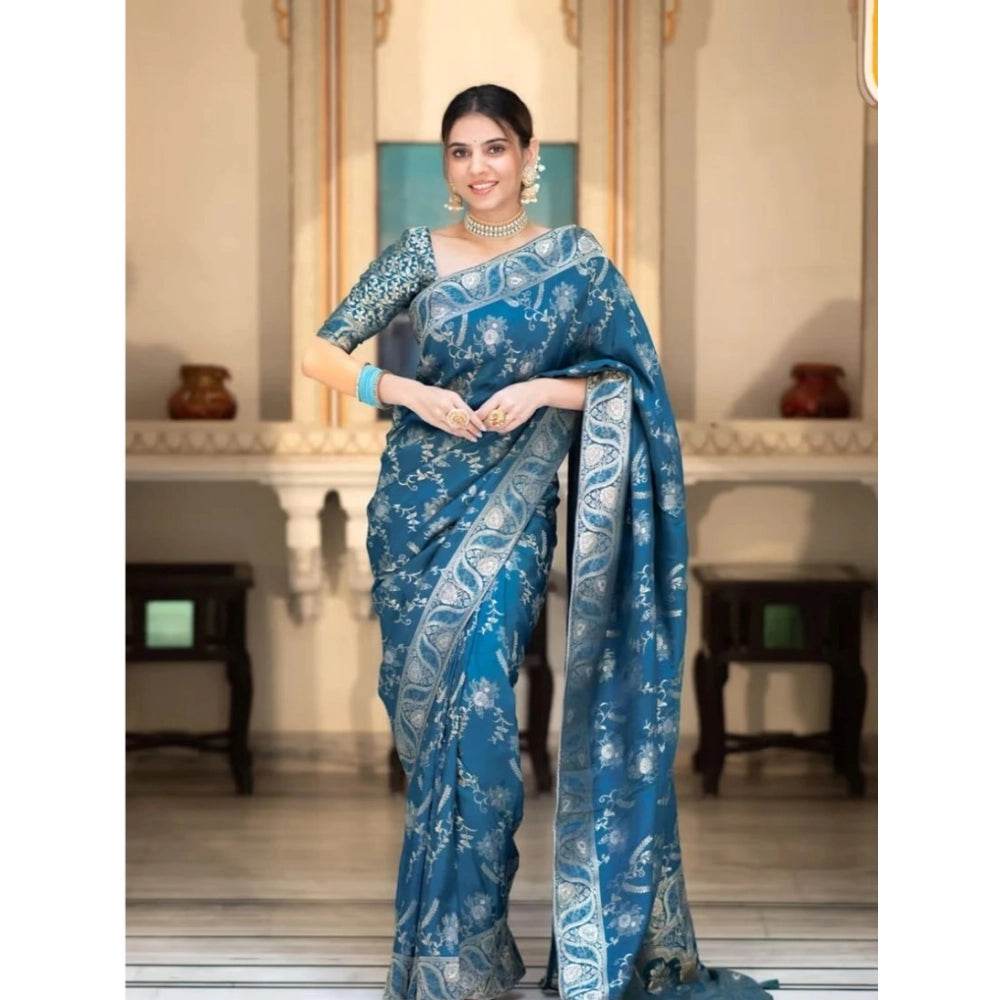 Generic Women's Art Silk Embellished Kanjivaram Saree With Unstitched Blouse (5.5Mtr, Rama) - MYLUXURY LANE ENTERPRISE