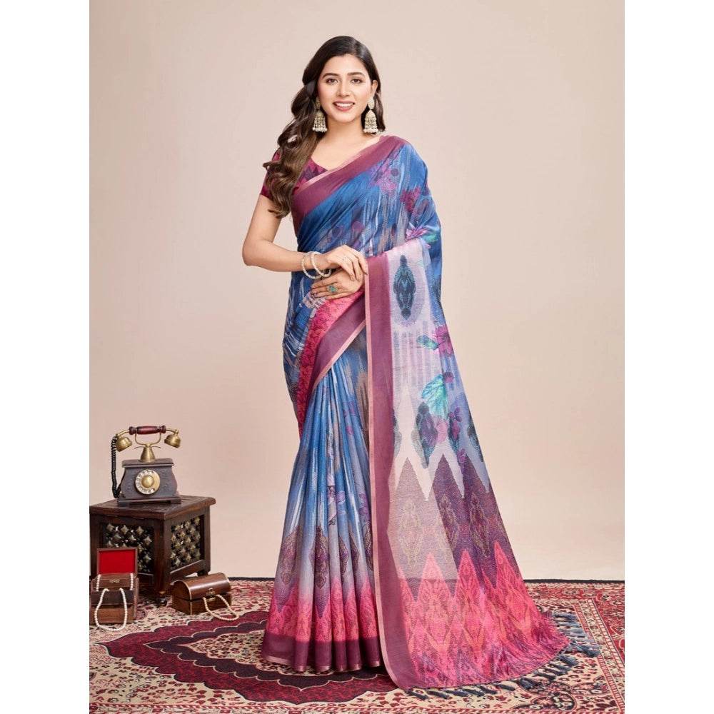 Generic Women's Georgette Embroidered Saree With Unstitched Blouse (5.5Mtr, Blue) - MYLUXURY LANE ENTERPRISE