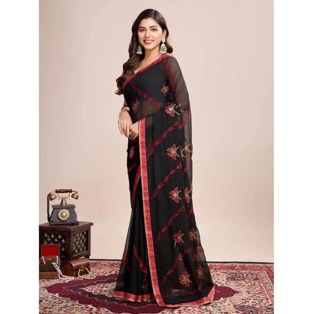 Generic Women's Georgette Printed Saree With Unstitched Blouse (5.5Mtr, Red) - MYLUXURY LANE ENTERPRISE