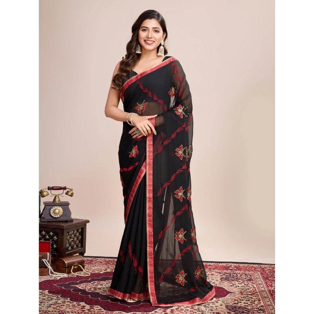 Generic Women's Georgette Printed Saree With Unstitched Blouse (5.5Mtr, Red) - MYLUXURY LANE ENTERPRISE