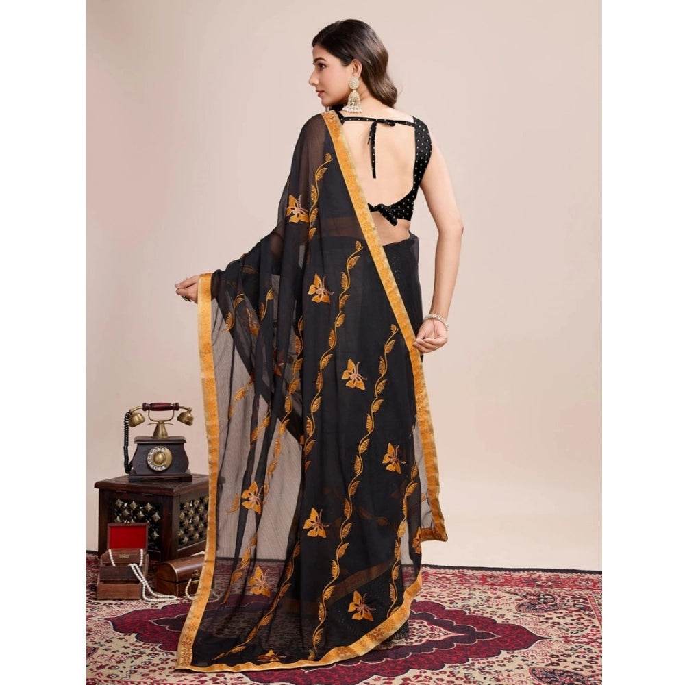 Generic Women's Georgette Printed Saree With Unstitched Blouse (5.5Mtr, Orange) - MYLUXURY LANE ENTERPRISE