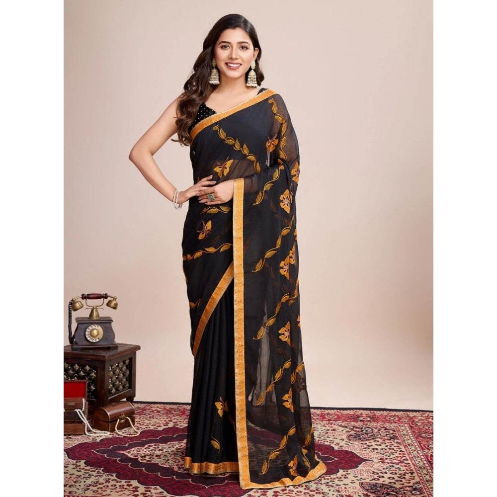 Generic Women's Georgette Printed Saree With Unstitched Blouse (5.5Mtr, Orange) - MYLUXURY LANE ENTERPRISE