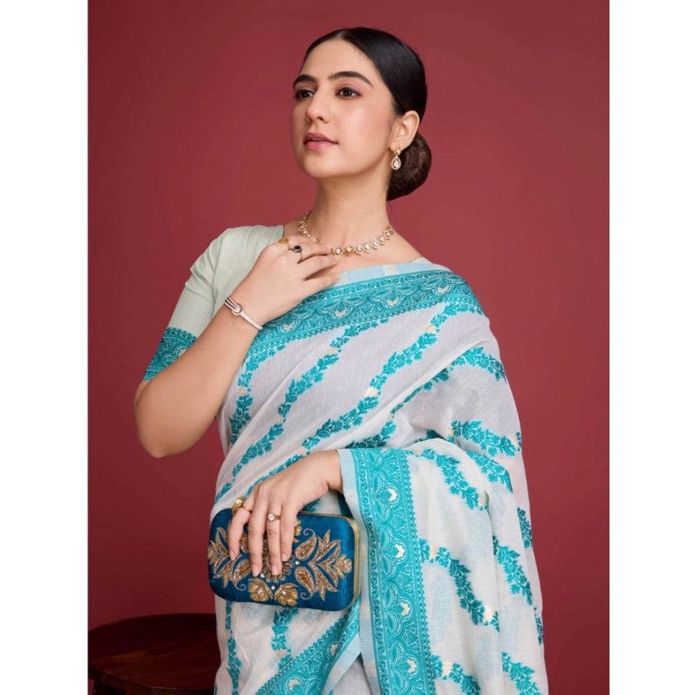 Generic Women's Jamdani Cotton Silk Printed Saree With Unstitched Blouse 5.5Mtr (Rama) - MYLUXURY LANE ENTERPRISE