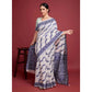 Generic Women's Jamdani Cotton Silk Printed Saree With Unstitched Blouse 5.5Mtr (Navy Blue) - MYLUXURY LANE ENTERPRISE