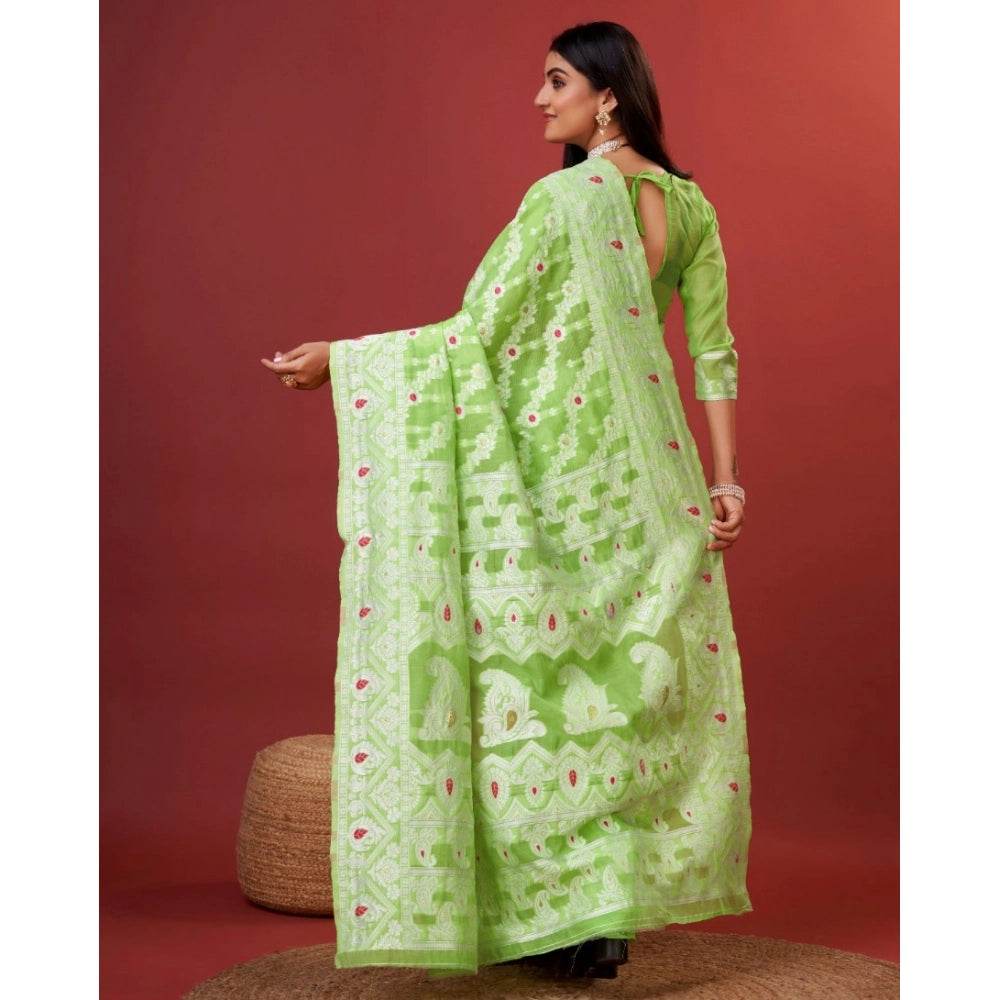 Generic Women's Cotton Silk Printed Saree With Unstitched Blouse 5.5Mtr (Light Green) - MYLUXURY LANE ENTERPRISE