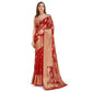 Generic Women's Soft Organza Silk Weaving Design Saree With Unstitched Blouse 5.5Mtr (Red) - MYLUXURY LANE ENTERPRISE