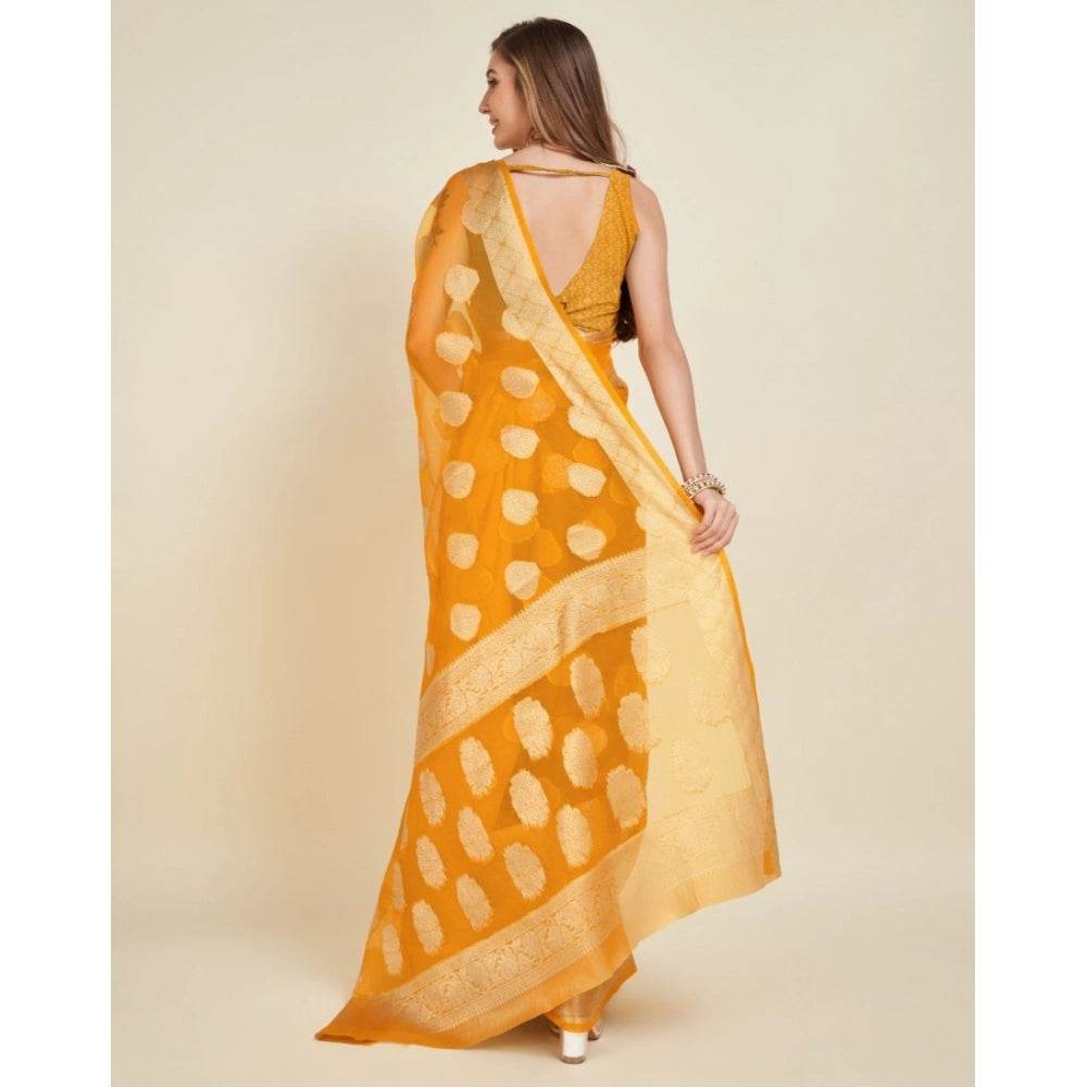 Generic Women's Soft Organza Silk Weaving Design Saree With Unstitched Blouse 5.5Mtr (Yellow) - MYLUXURY LANE ENTERPRISE
